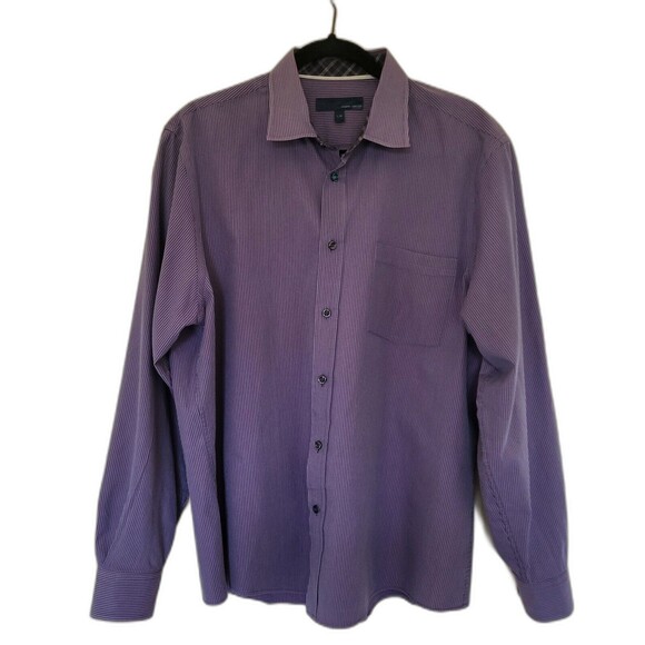 Joseph Abboud Dress Shirt Mens L  Purple Stripe Long Sleeve Button Down Casual - Picture 1 of 9